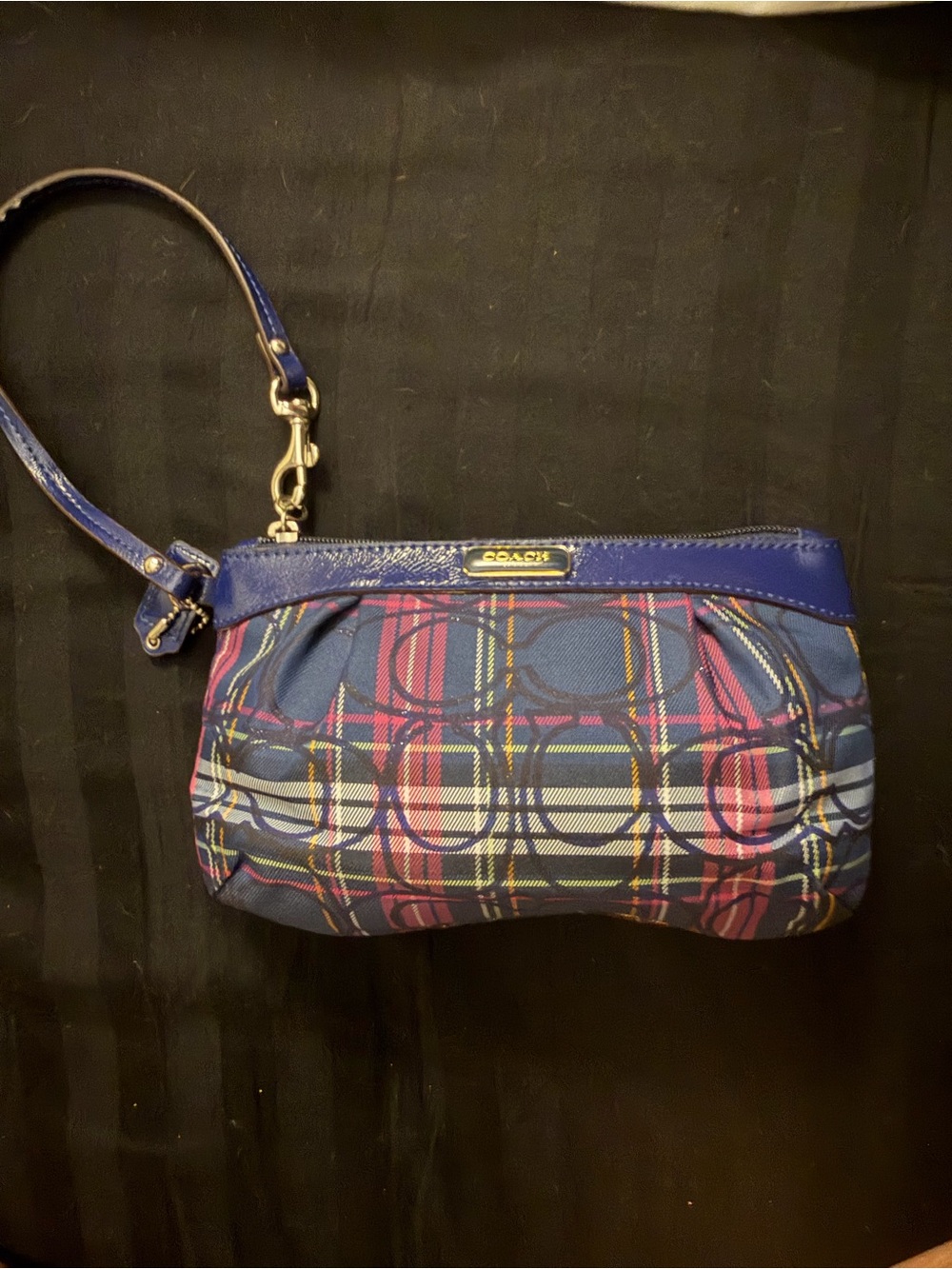 Coach Poppy Tartan Plaid Wristlet